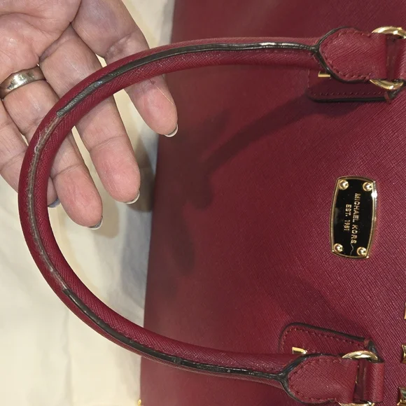 Michael Kors Red SANDRINE STUDDED SATCHEL - Picture 6 of 13